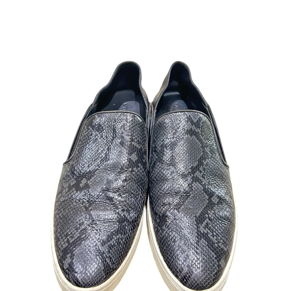 Vince Black/gray Flats Comfortable Slip-On Loafers leather python print 8/eu 38